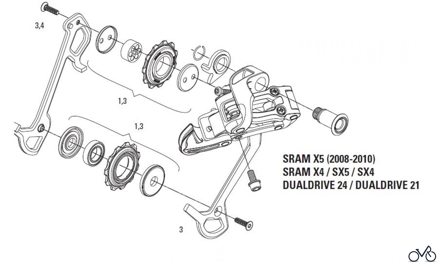 Sram Sram X5 (2008-2010) X4 / SX5 / SX4 / DUALDRIVE 24 / DUALDRIVE 21 - REAR DERAILLEUR 3x9