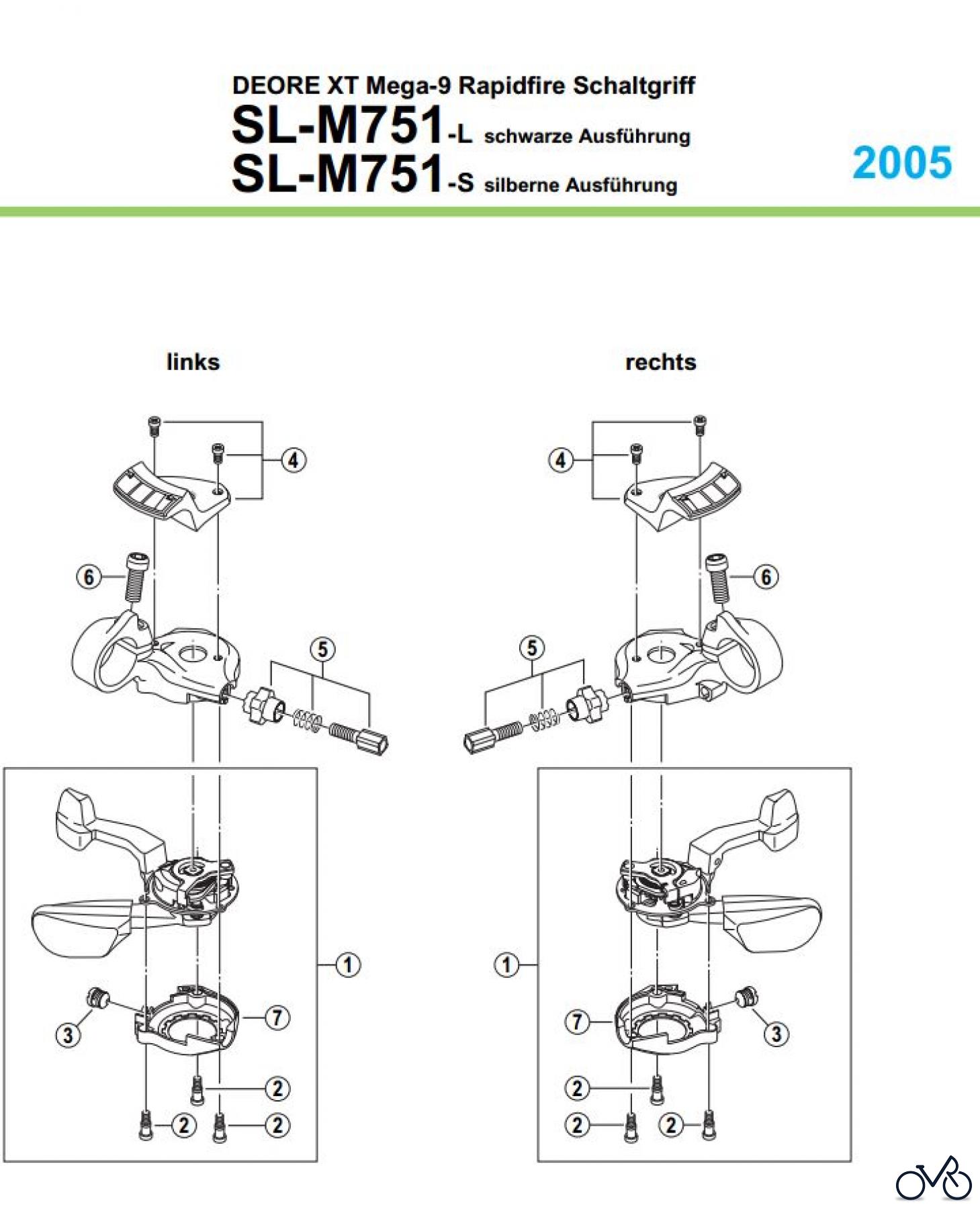 Shimano SL Shift Lever - Schalthebel SL-M751 DEORE XT Mega-9 Rapidfire Schaltgriff , 2005