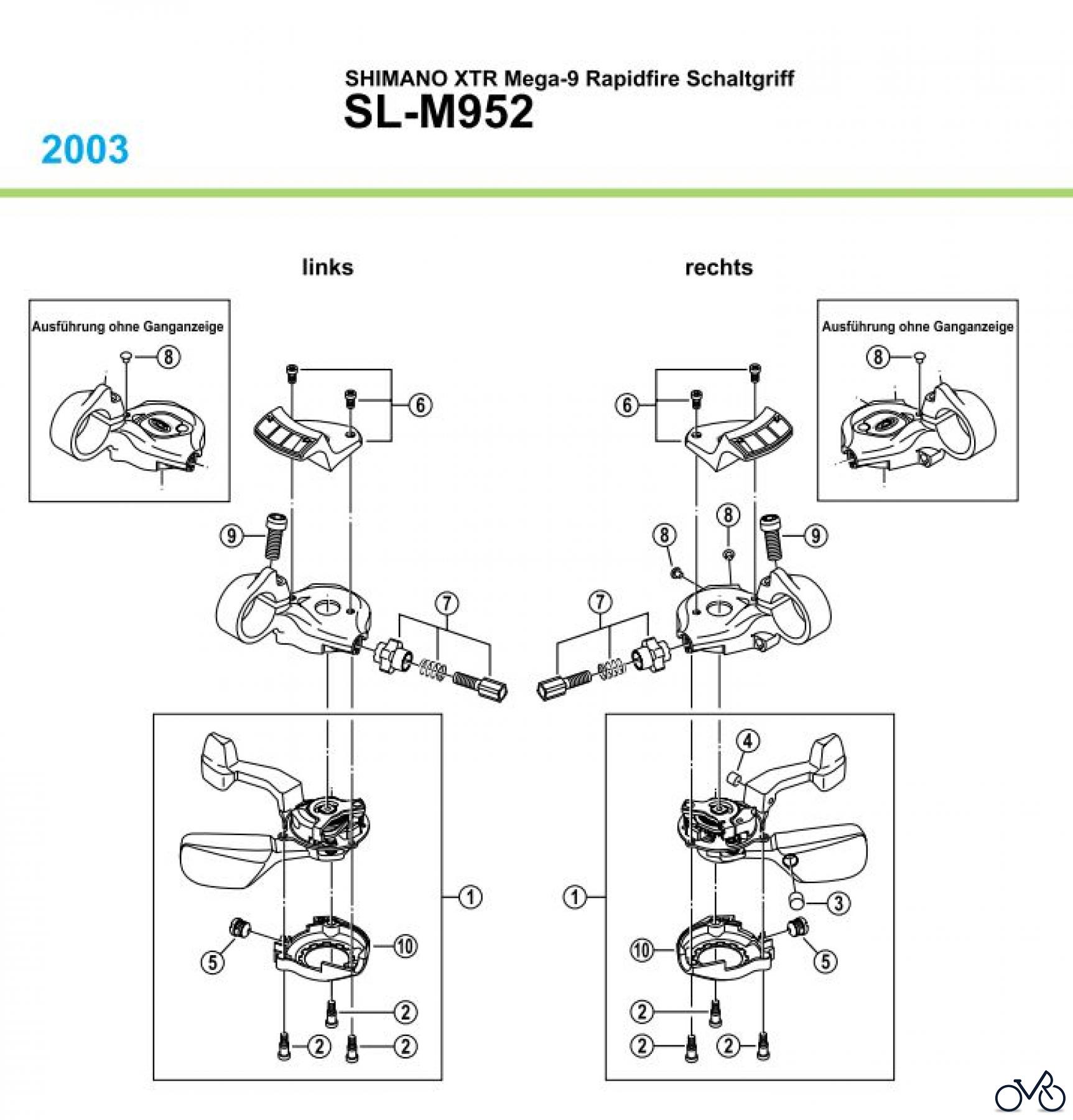 Shimano SL Shift Lever - Schalthebel SL-M952, 2003 SHIMANO XTR Mega-9 Rapidfire Schaltgriff
