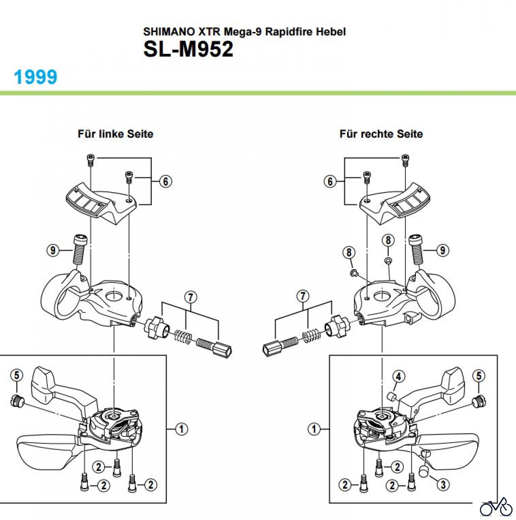 Shimano SL Shift Lever - Schalthebel SL-M952, 1999 SHIMANO XTR Mega-9 Rapidfire Hebel
