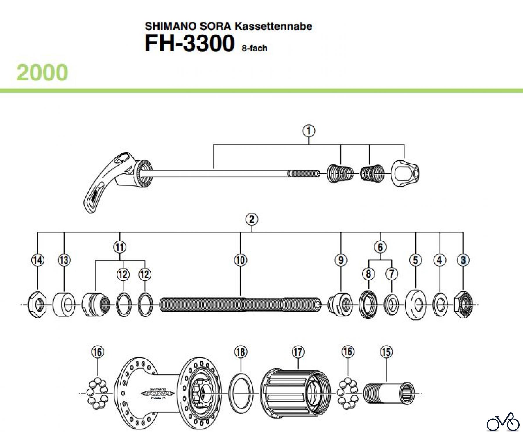 Shimano FH Free Hub - Freilaufnabe FH-3300, 2000 SHIMANO SORA Kassettennabe 8-fach