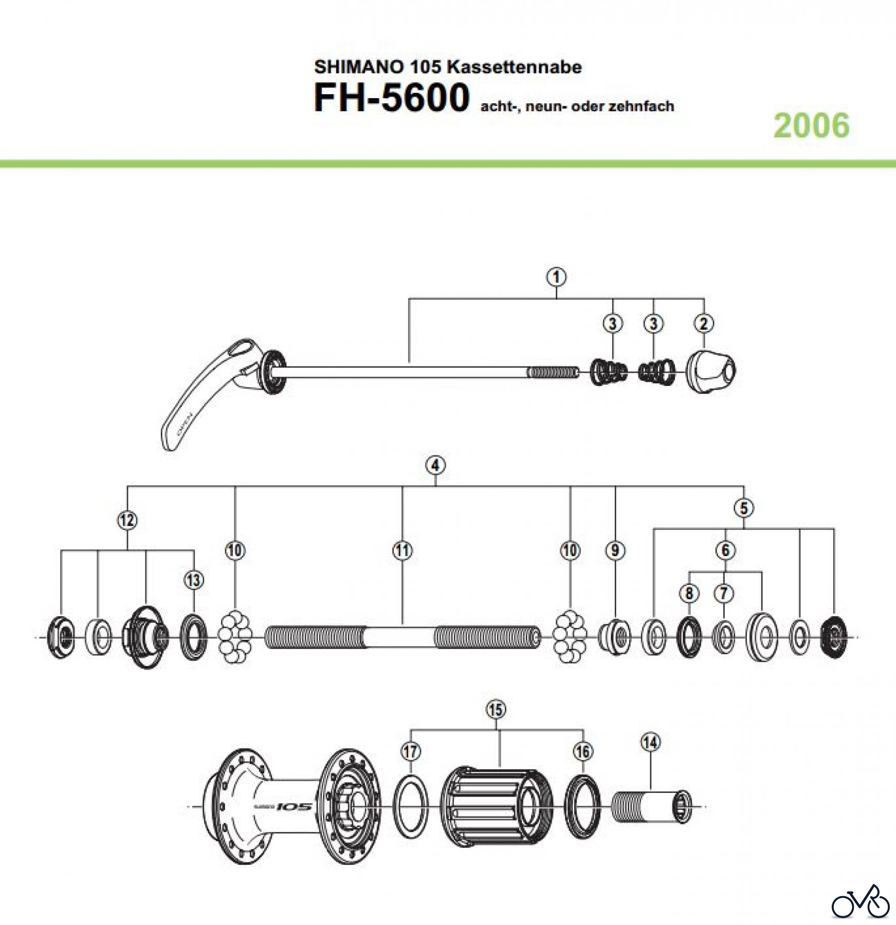 Shimano FH Free Hub - Freilaufnabe FH-5600 SHIMANO 105 Kassettennabe acht-, neun- oder zehnfach