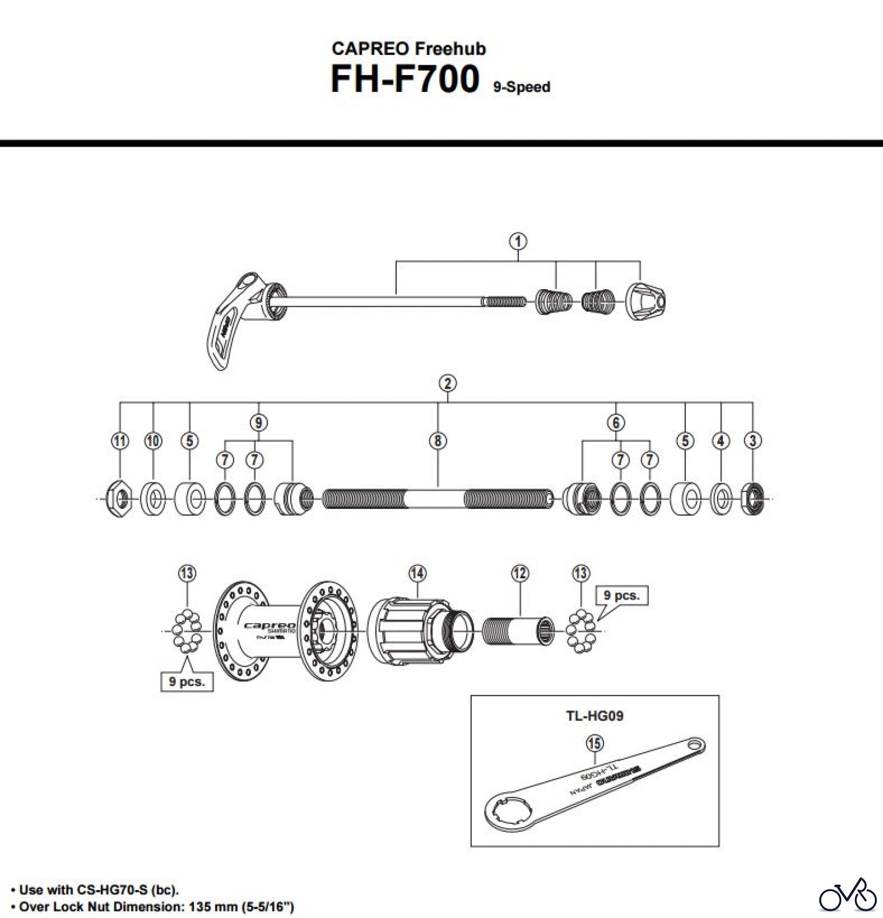 Shimano FH Free Hub - Freilaufnabe FH-F700 -2184C CAPREO Kassettennabe 9-fach