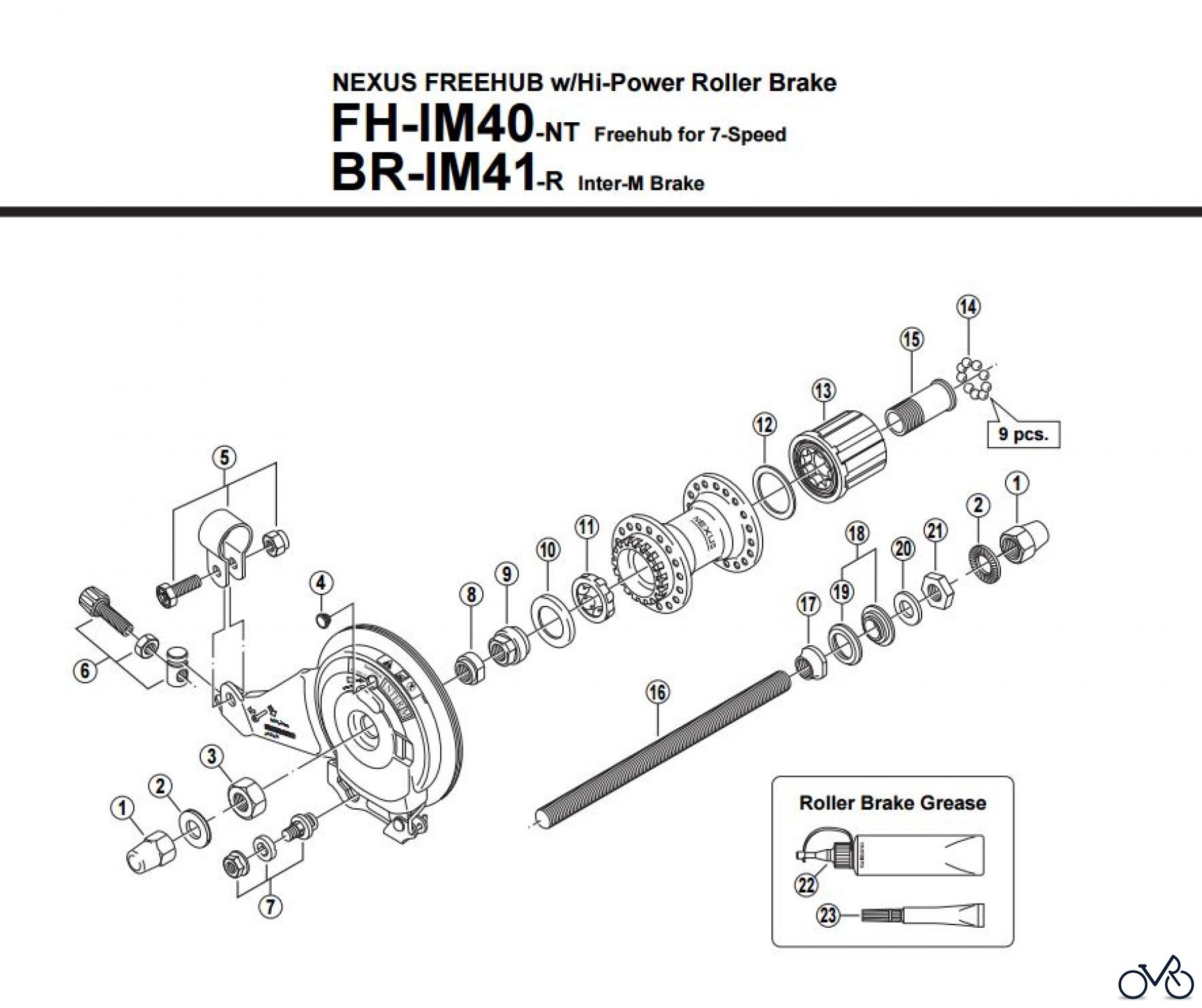 Shimano FH Free Hub - Freilaufnabe FH-IM40- BRIM41 -1606C NEXUS Kassettennabe w/Hi-Power Roller Brake 7-fach