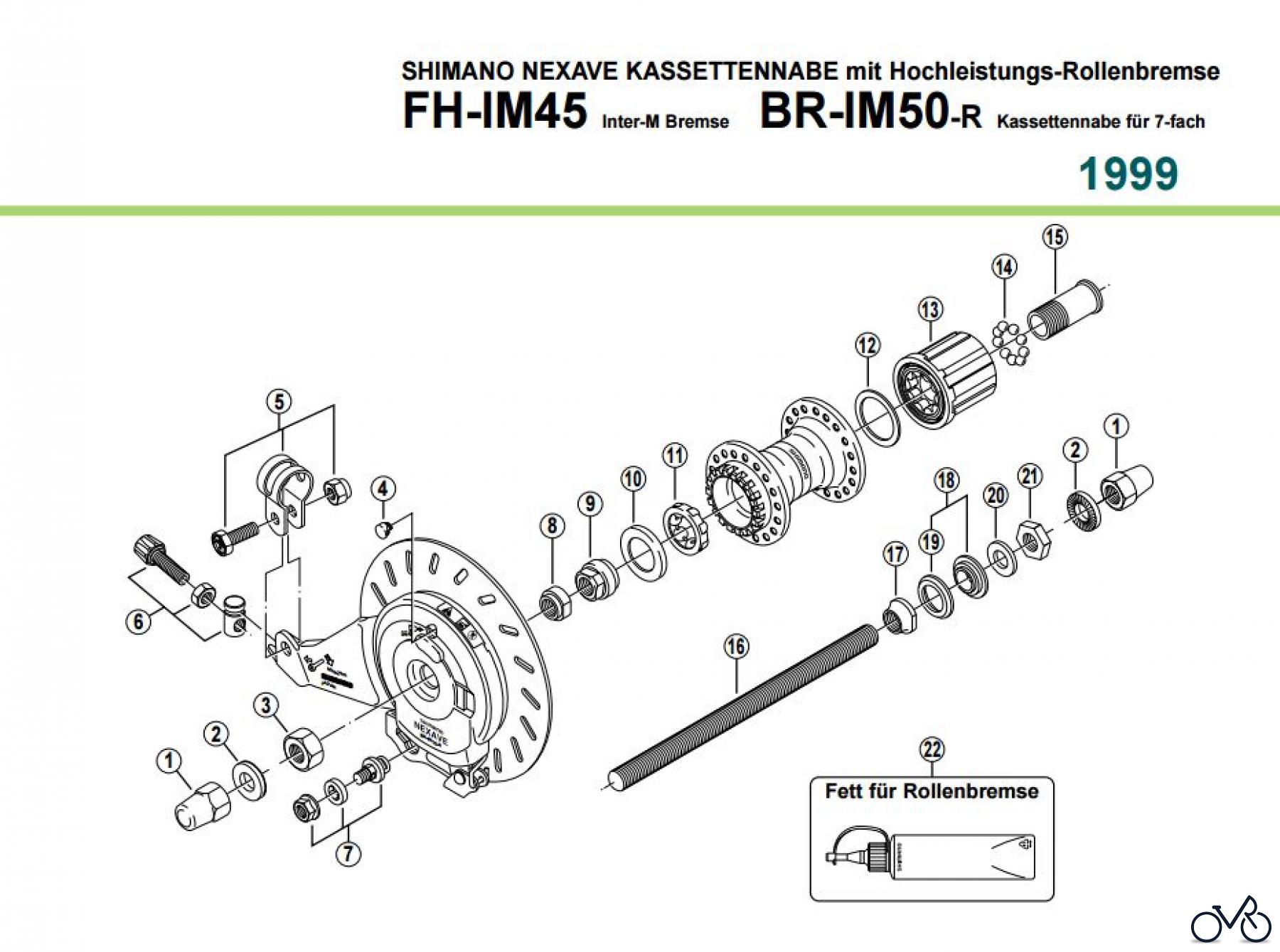 Shimano FH Free Hub - Freilaufnabe FH-IM45 BR-IM50-R 1999 SHIMANO NEXAVE KASSETTENNABE mit Hochleistungs-Rollenbremse 7-fach