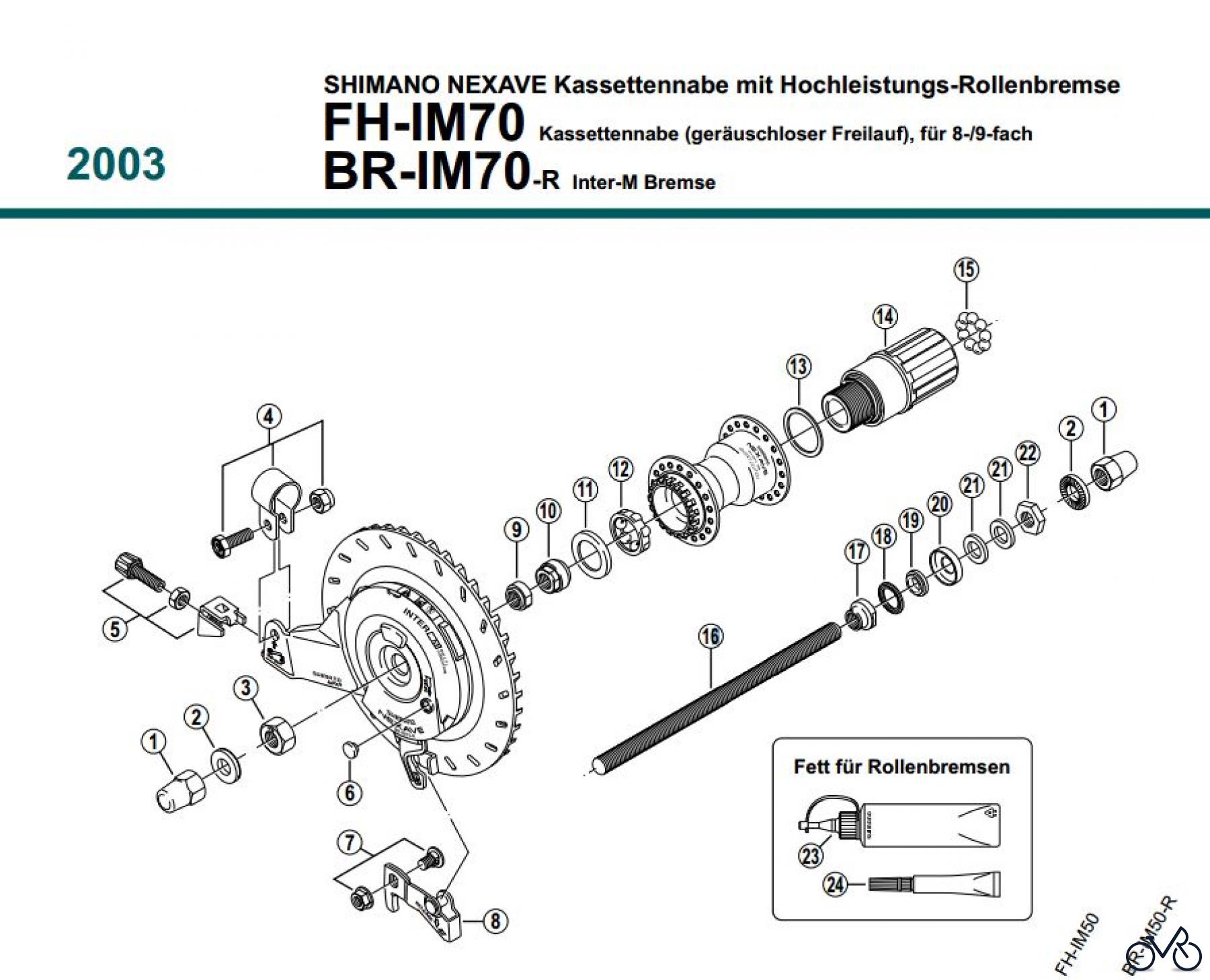 Shimano FH Free Hub - Freilaufnabe FH-IM70, BR-IM70-R, 2003 SHIMANO NEXAVE Kassettennabe 8-/9-fach