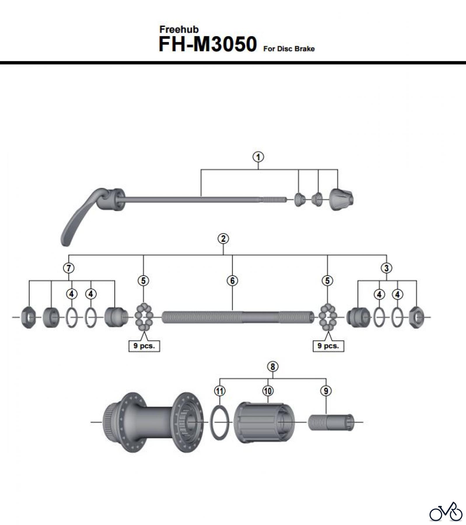 Shimano FH Free Hub - Freilaufnabe FH-M3050 -3839 Kassettennabe für Scheibenbremse