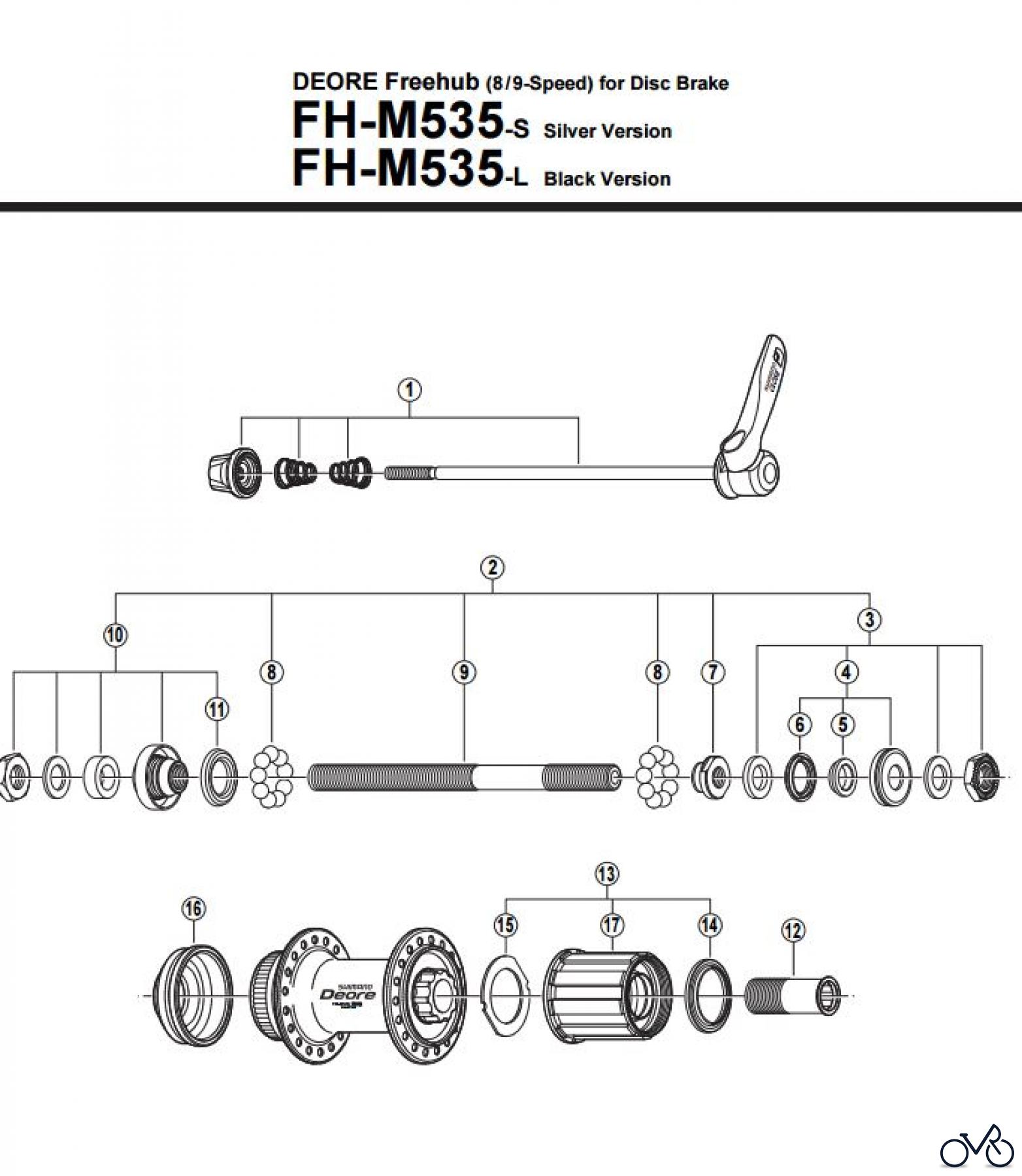 Shimano FH Free Hub - Freilaufnabe FH-M535 -2462C DEORE Freehub (8/9-Speed) for Disc Brake