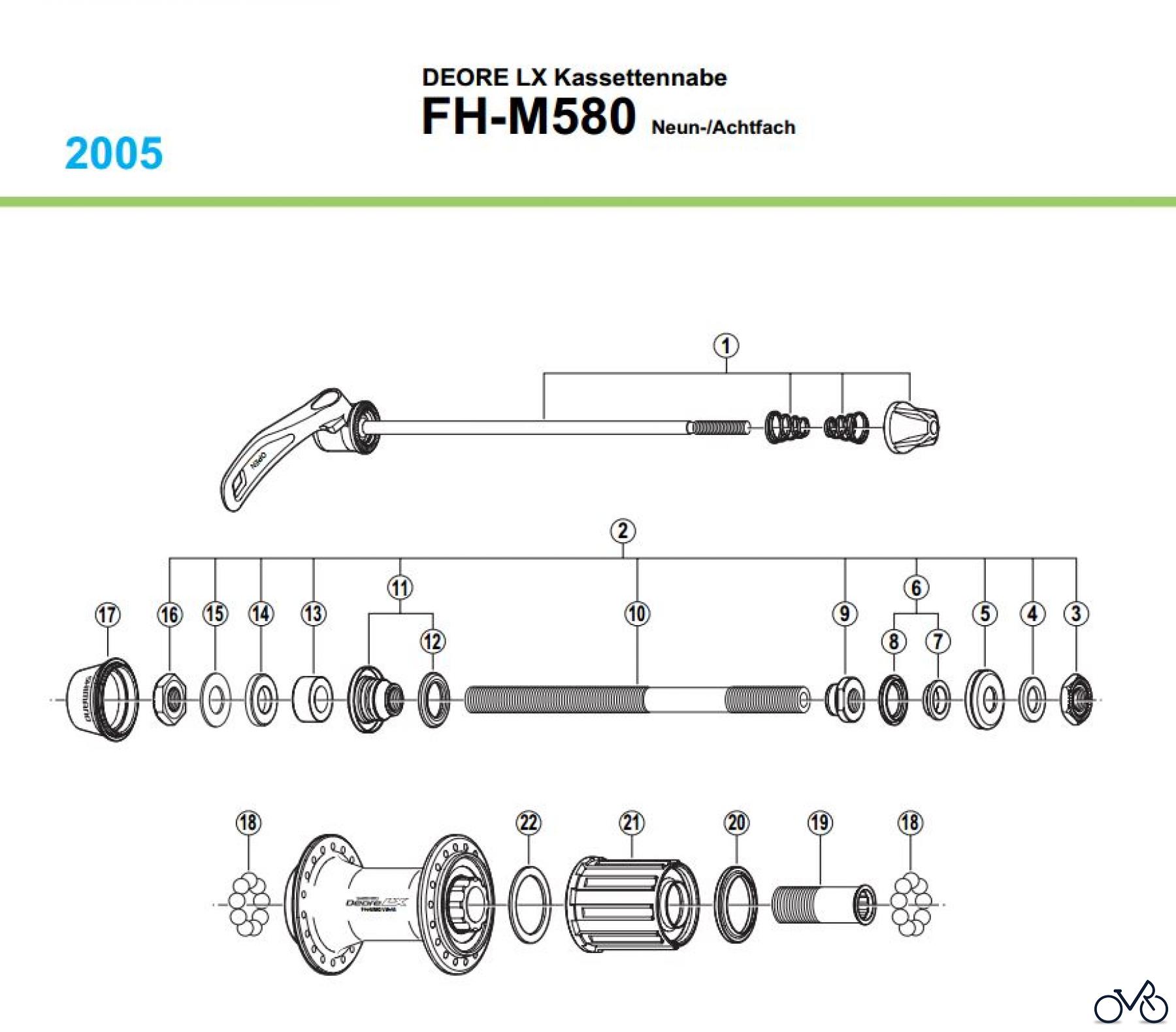 Shimano FH Free Hub - Freilaufnabe FH-M580, 2005 DEORE LX Kassettennabe 9-/8-fach