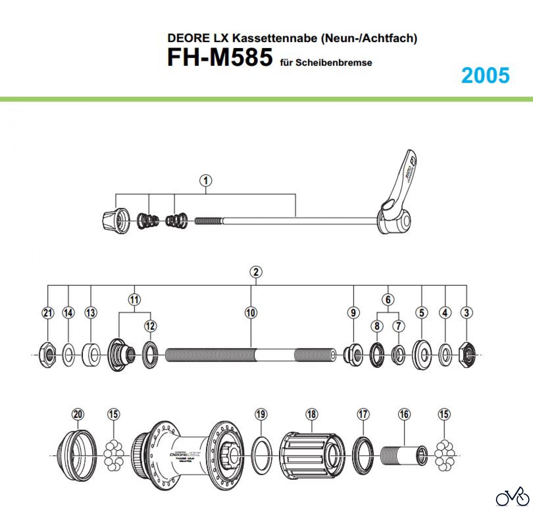 Shimano FH Free Hub - Freilaufnabe FH-M585, 2005 DEORE LX Kassettennabe (9-/8-fach)