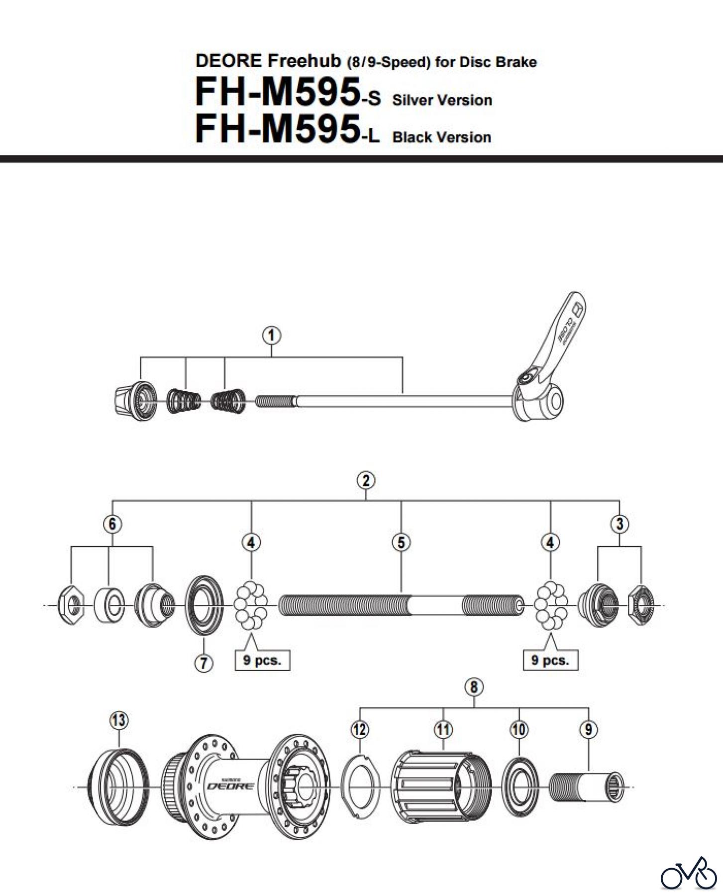 Shimano FH Free Hub - Freilaufnabe FH-M595 -2928 DEORE Kassettennabe 8-/9-fach