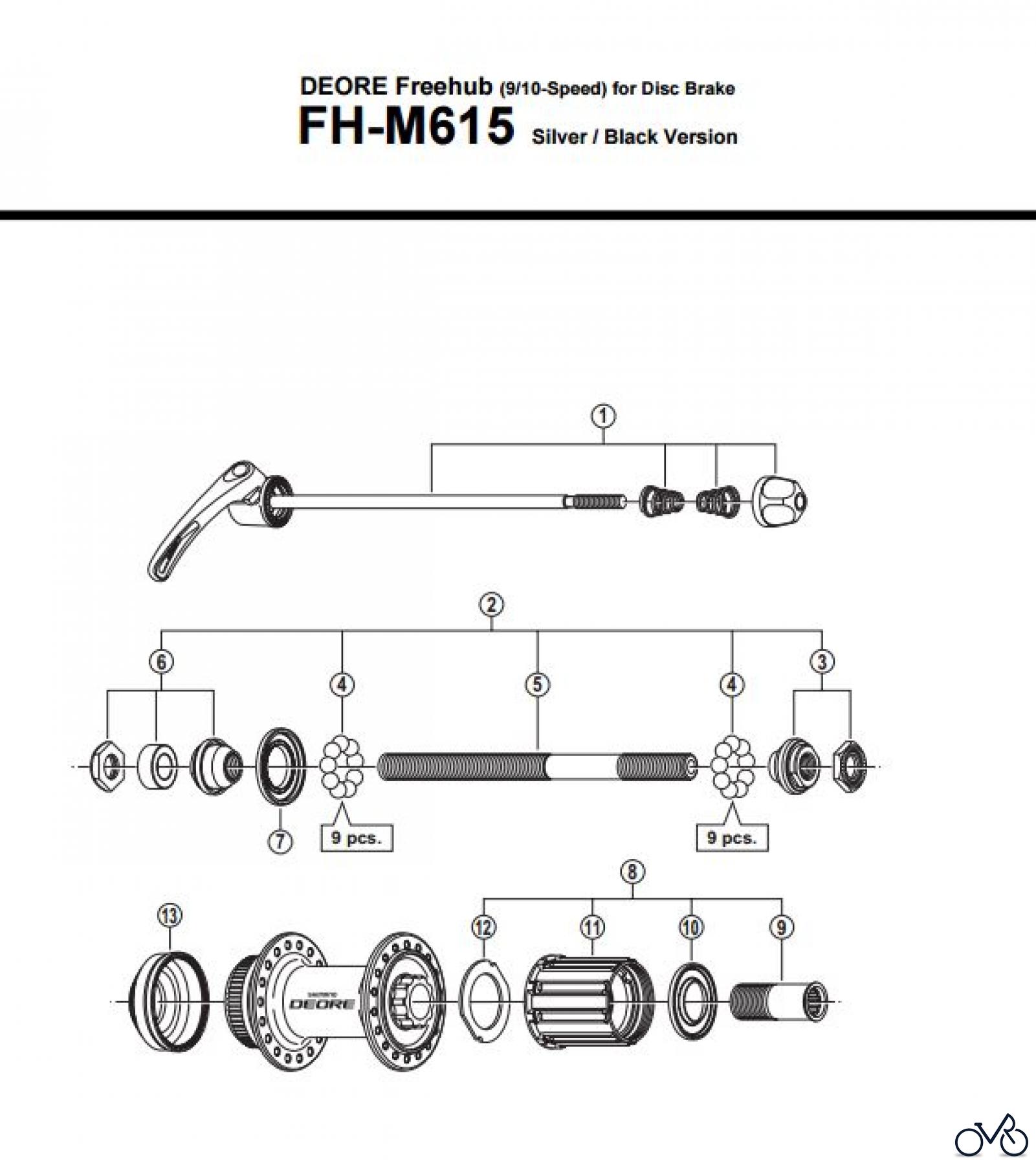 Shimano FH Free Hub - Freilaufnabe FH-M615 DEORE Kassettennabe 9-/10-fach