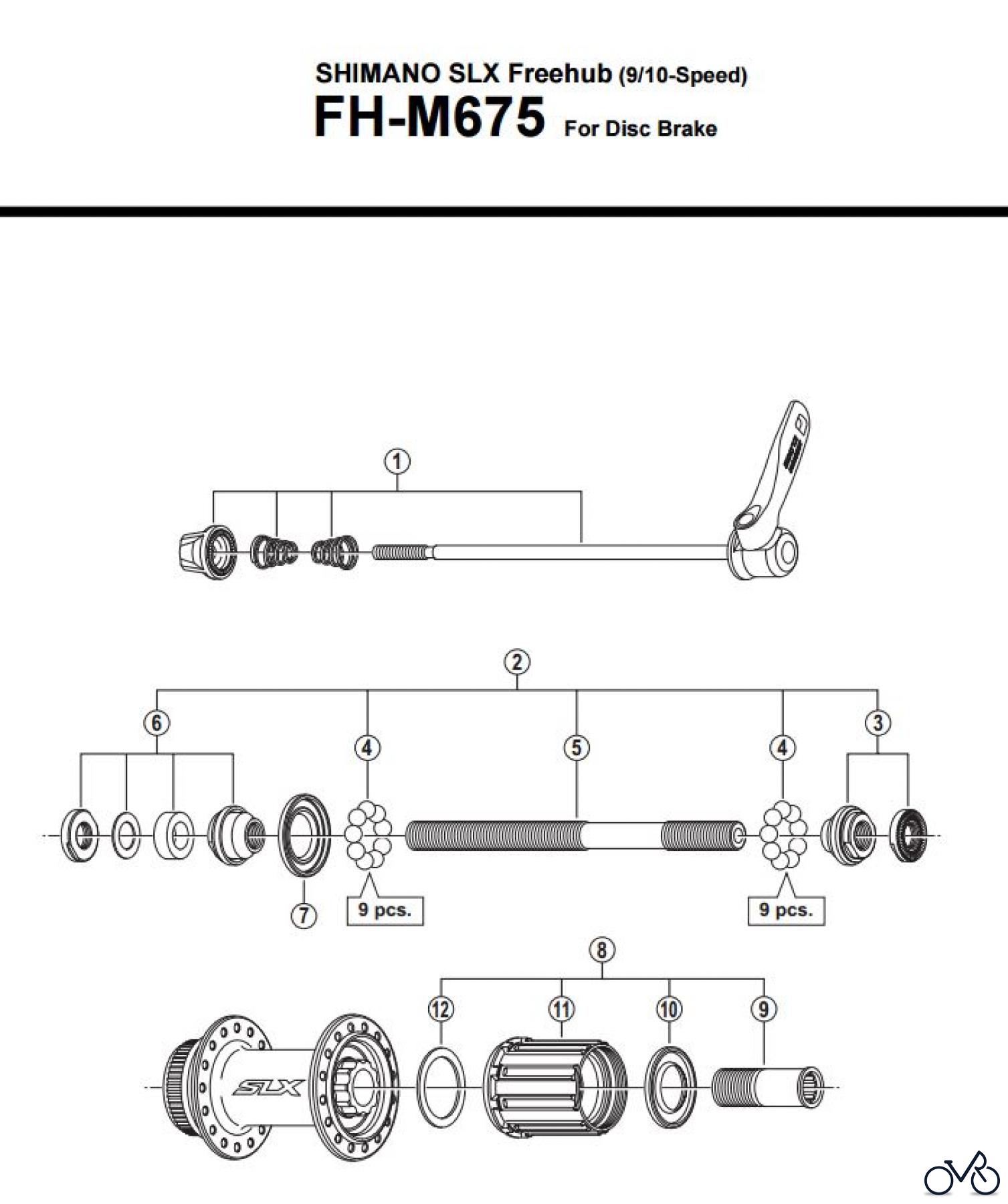 Shimano FH Free Hub - Freilaufnabe FH-M675 -3402 SHIMANO SLX Kassettennabe 9-/10-fach