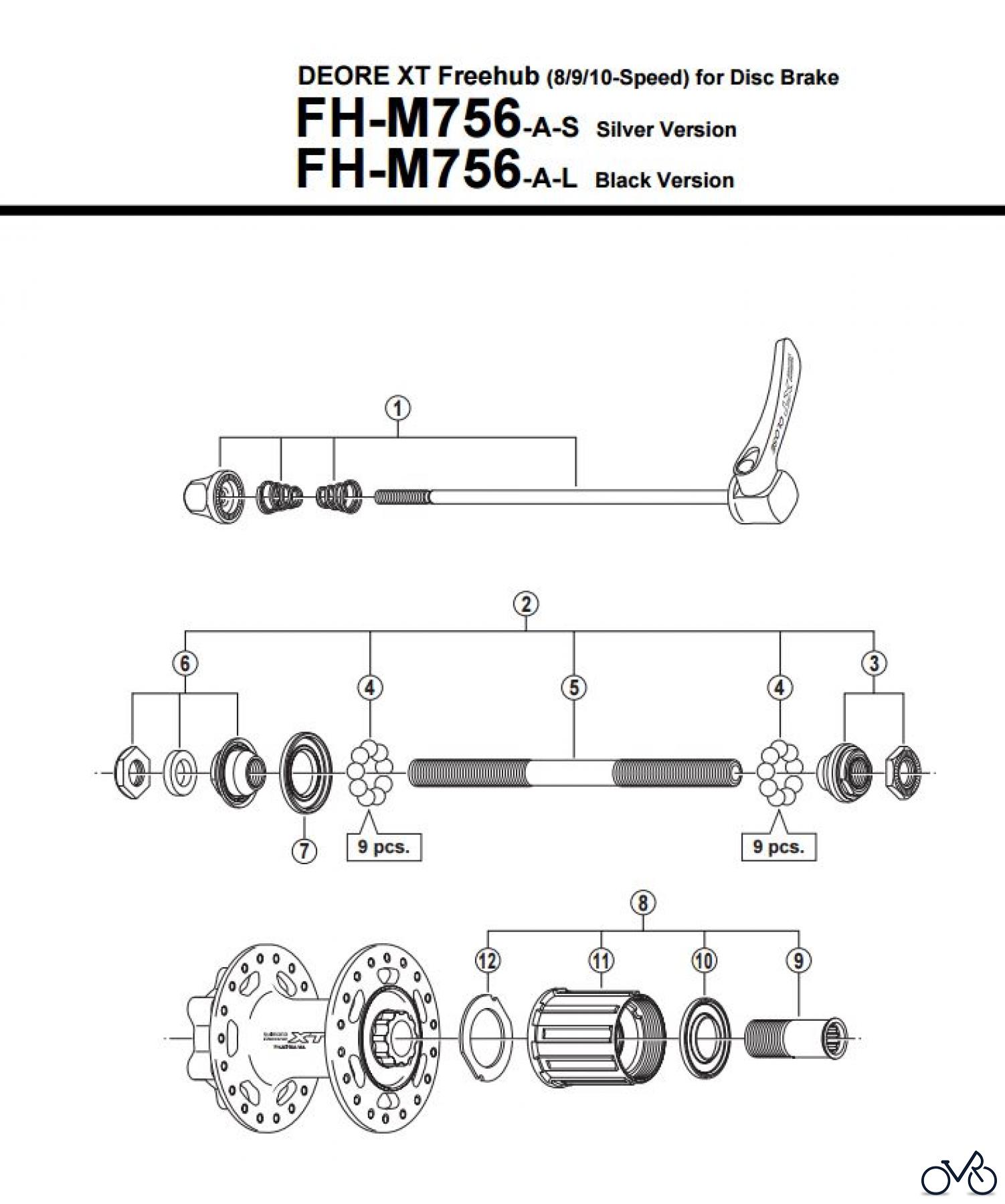 Shimano FH Free Hub - Freilaufnabe FH-M756-A -3295 DEORE XT Freehub (8/9/10-Speed) for Disc Brake