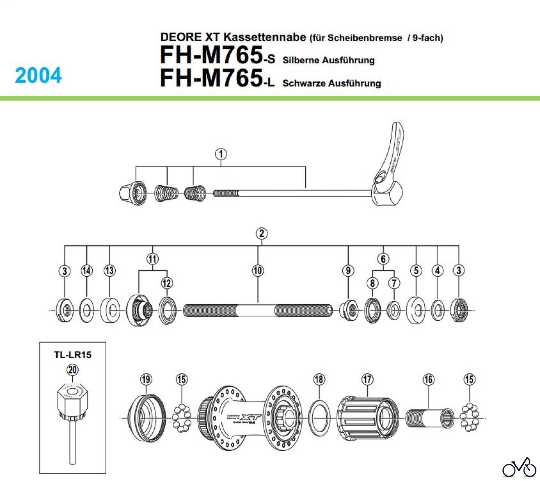 Shimano FH Free Hub - Freilaufnabe FH-M765 DEORE XT Kassettennabe (für Scheibenbremse / 9-fach
