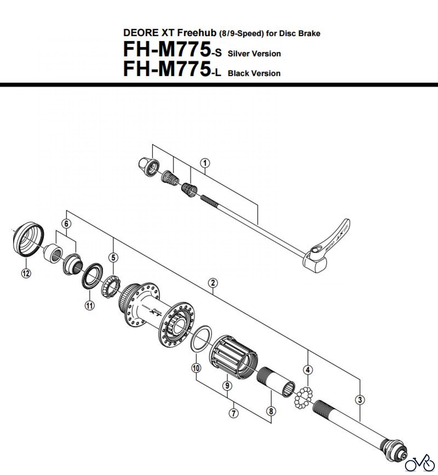 Shimano FH Free Hub - Freilaufnabe FH-M775 -2700 DEORE XT Freehub (8/9-Speed) for Disc Brake