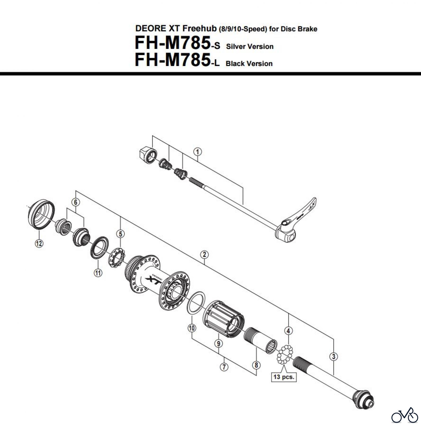 Shimano FH Free Hub - Freilaufnabe FH-M785 -3174 DEORE XT Freehub (8/9/10-Speed) for Disc Brake
