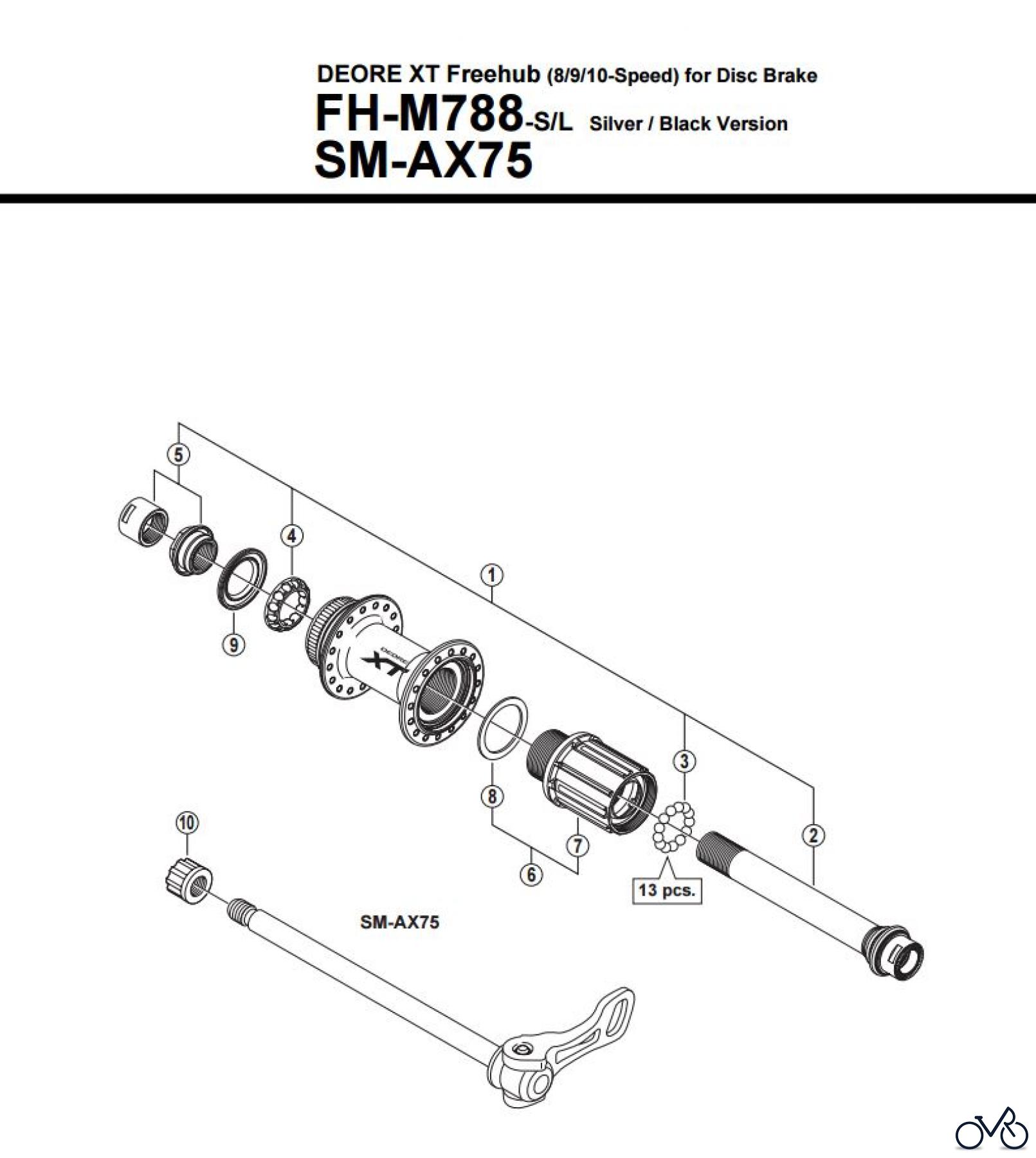 Shimano FH Free Hub - Freilaufnabe FH-M788 DEORE XT Freehub (8/9/10-Speed) for Disc Brake