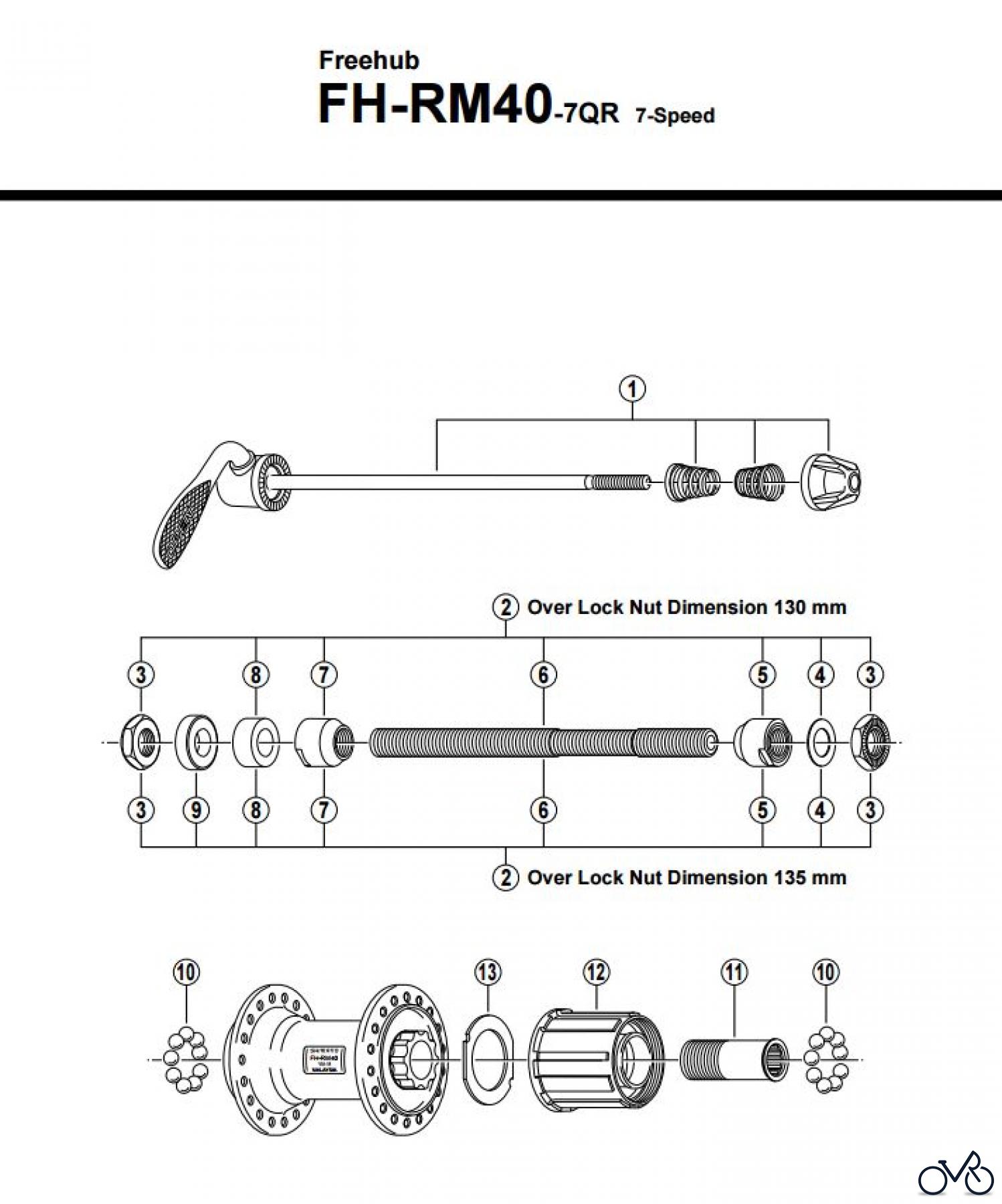 Shimano FH Free Hub - Freilaufnabe FH-RM40-7QR Kassettennabe 7-fach