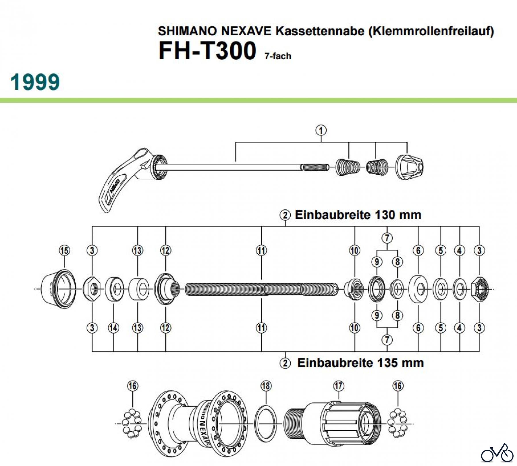 Shimano FH Free Hub - Freilaufnabe FH-T300 1999 SHIMANO NEXAVE Kassettennabe (Klemmrollenfreilauf) 7-fach