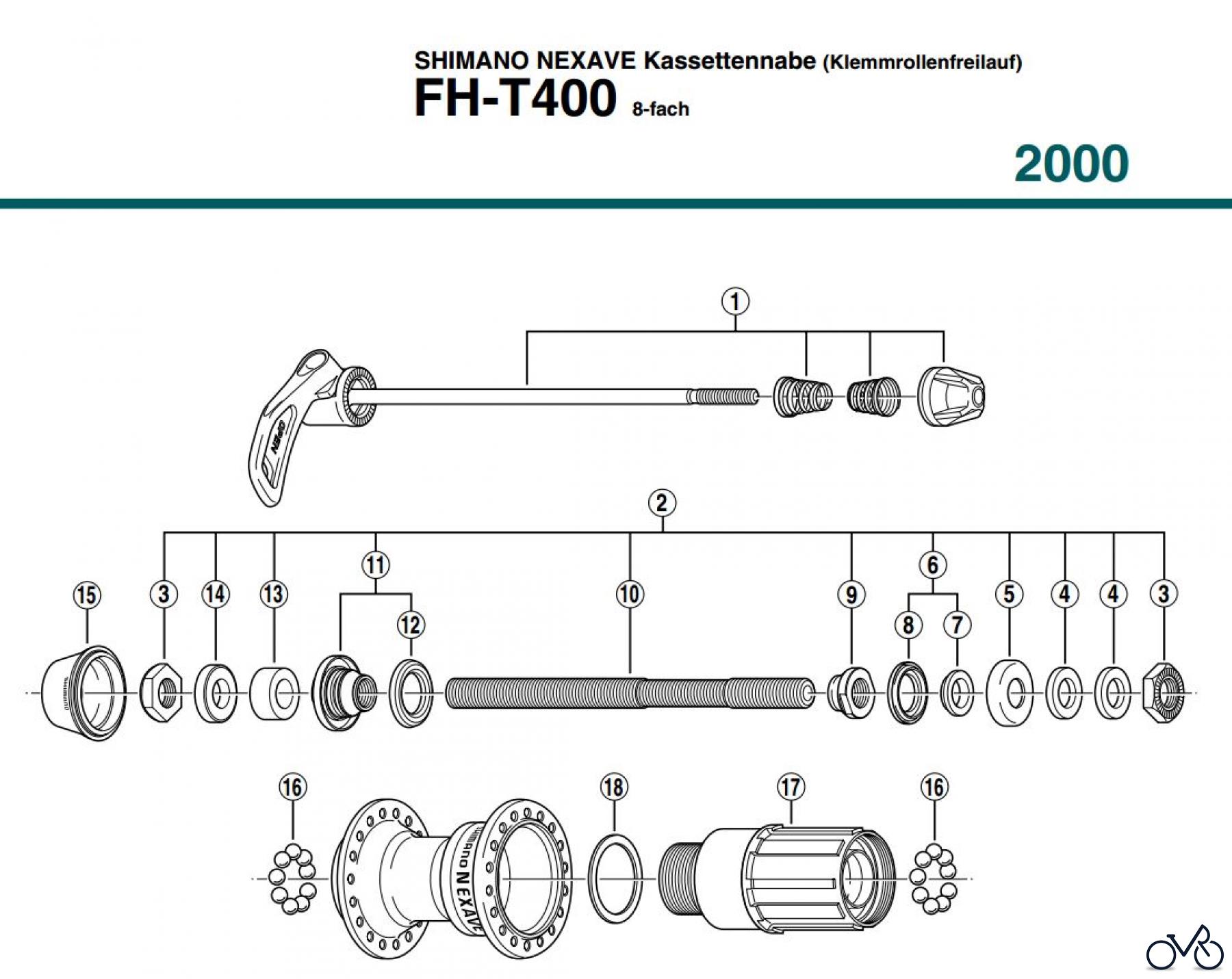 Shimano FH Free Hub - Freilaufnabe FH-T400 SHIMANO NEXAVE Kassettennabe (Klemmrollenfreilauf) 8-fach