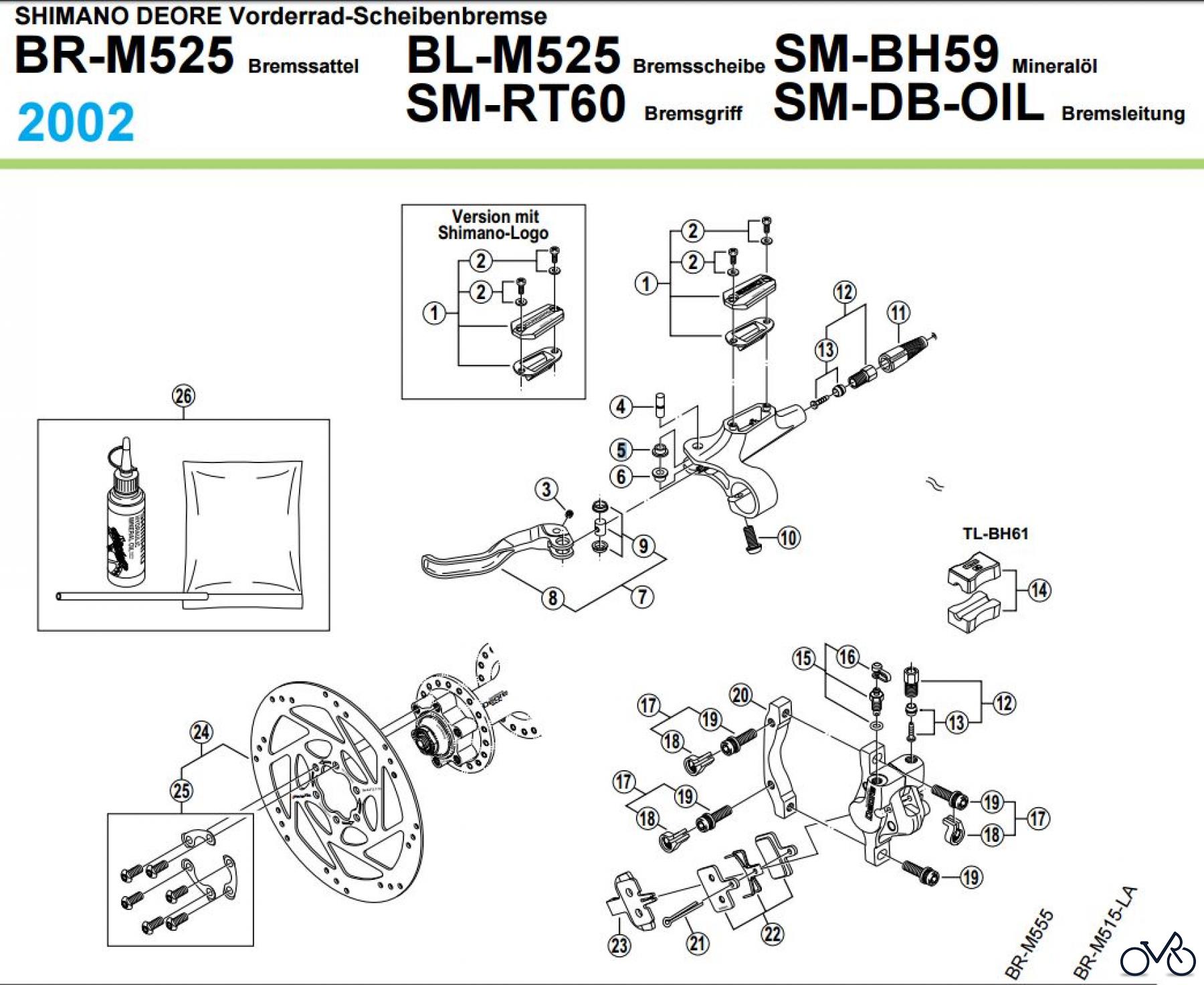 Shimano BR Brake - Bremse BR-M525, BL-M525 von 2002 SHIMANO DEORE Vorderrad-Scheibenbremse