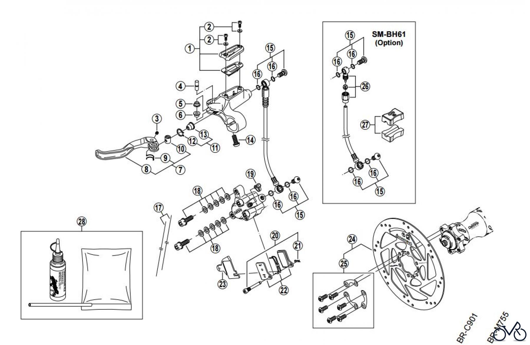 Shimano BR Brake - Bremse BR-M555, BL-M555 von 2001 SHIMANO DEORE Vorderrad-Scheibenbremse