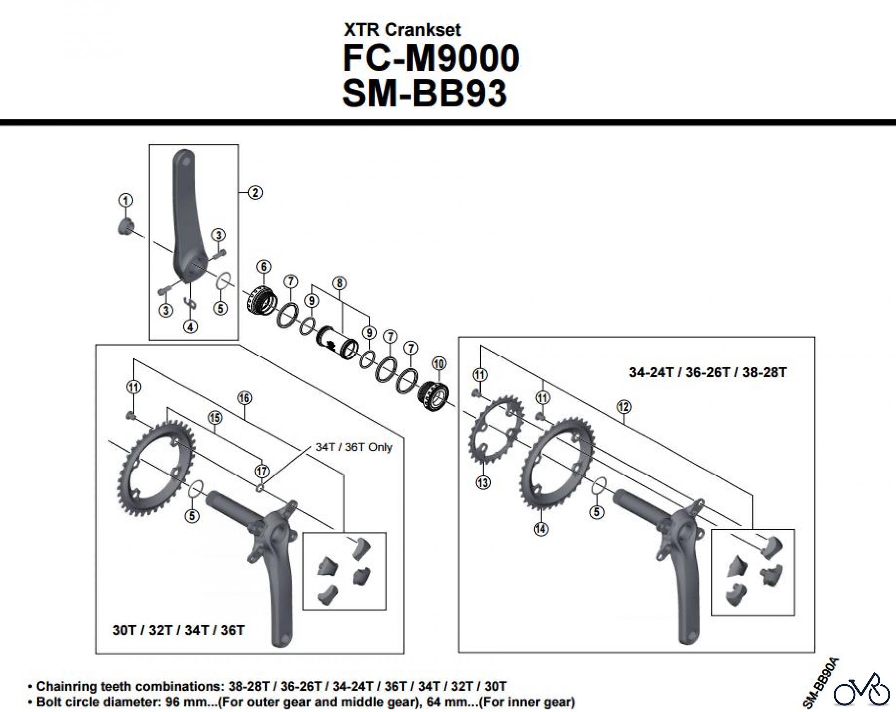 Shimano FC Front Chainwheel - Kurbelsatz, Vorderes Kettenblatt FC-M9000 XTR Kurbelgarnitur