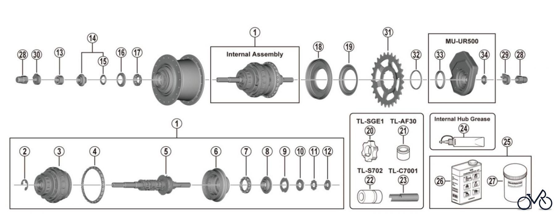 Shimano SG Getriebenabe /Nabenschaltung SG-C7050-5D (-4454B) Shimano NEXUS 5-speed E-Bike Dedicated DI2 Internal Hub