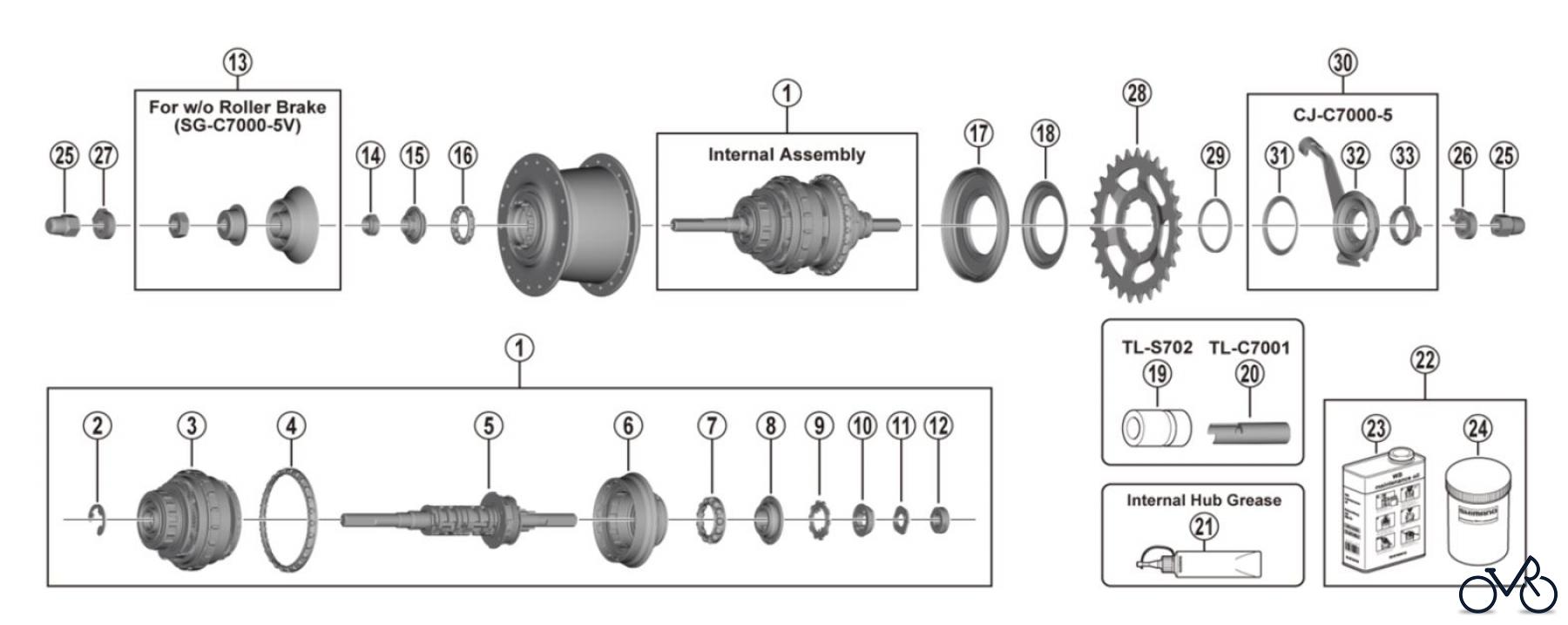 Shimano SG Getriebenabe /Nabenschaltung SG-C7000-5R-5V (-4451B) NEXUS 5-speed E-Bike Dedicated Mechanical Internal Hub