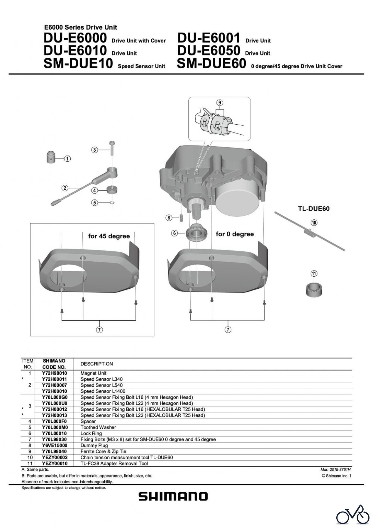 Shimano DU Drive Unit Antriebseinheit (E-Bike) DU-E6000. DU-E6010, DU-E6001, DU-E6050 (-3761H)