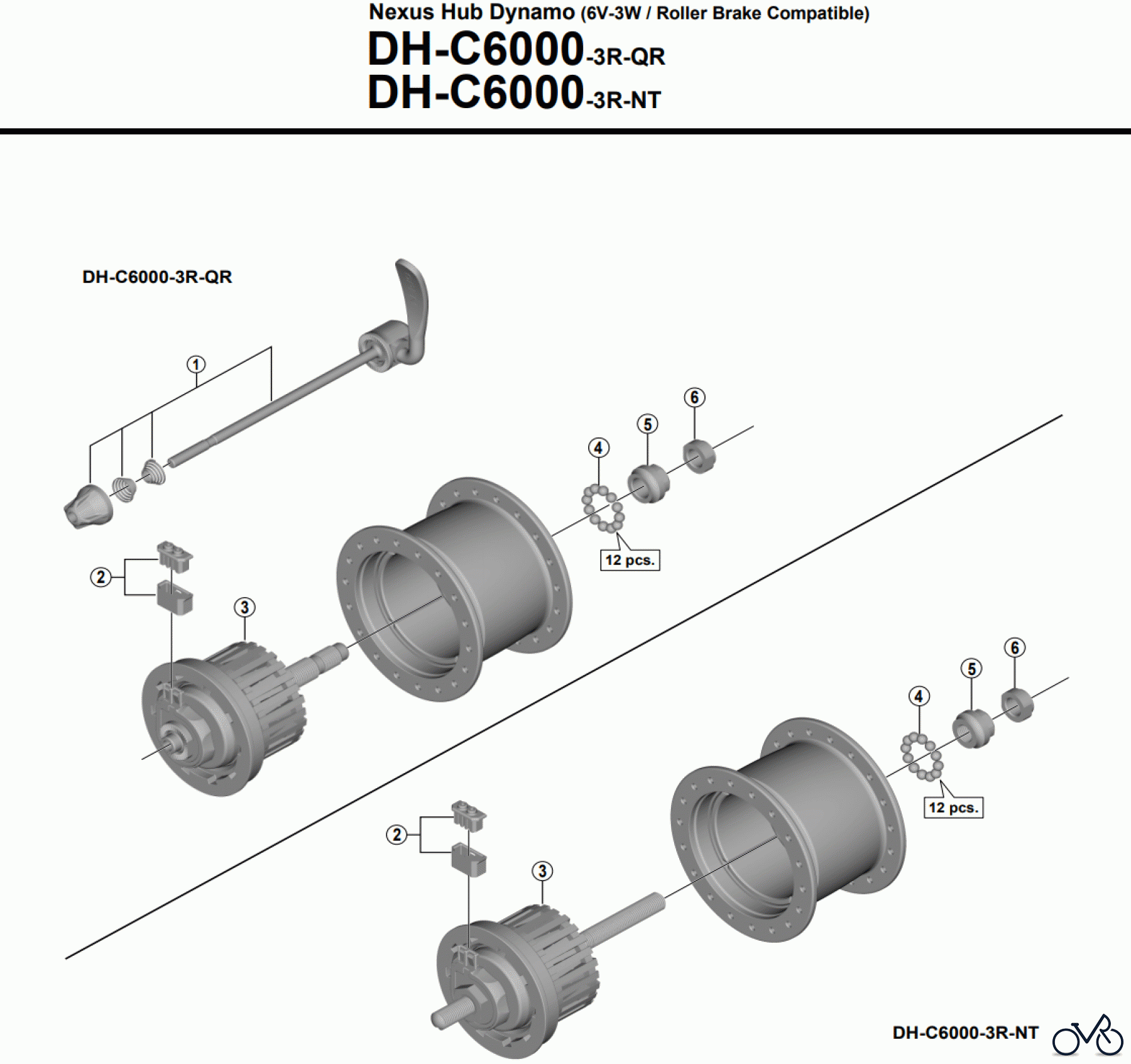 Shimano DH Dynamo Hub - Nabendynamo DH-C6000-3R Nexus Hub Dynamo (6V-3W / Roller Brake Compatible)
