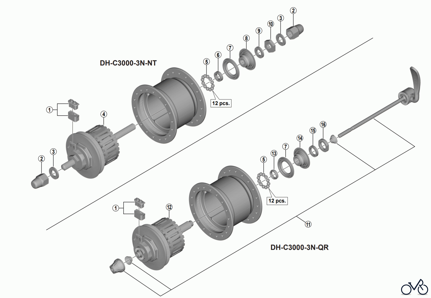 Shimano DH Dynamo Hub - Nabendynamo DH-C3000-3N-NT, DH-C3000-3N-QR NEXUS Hub Dynamo (6V-3W)