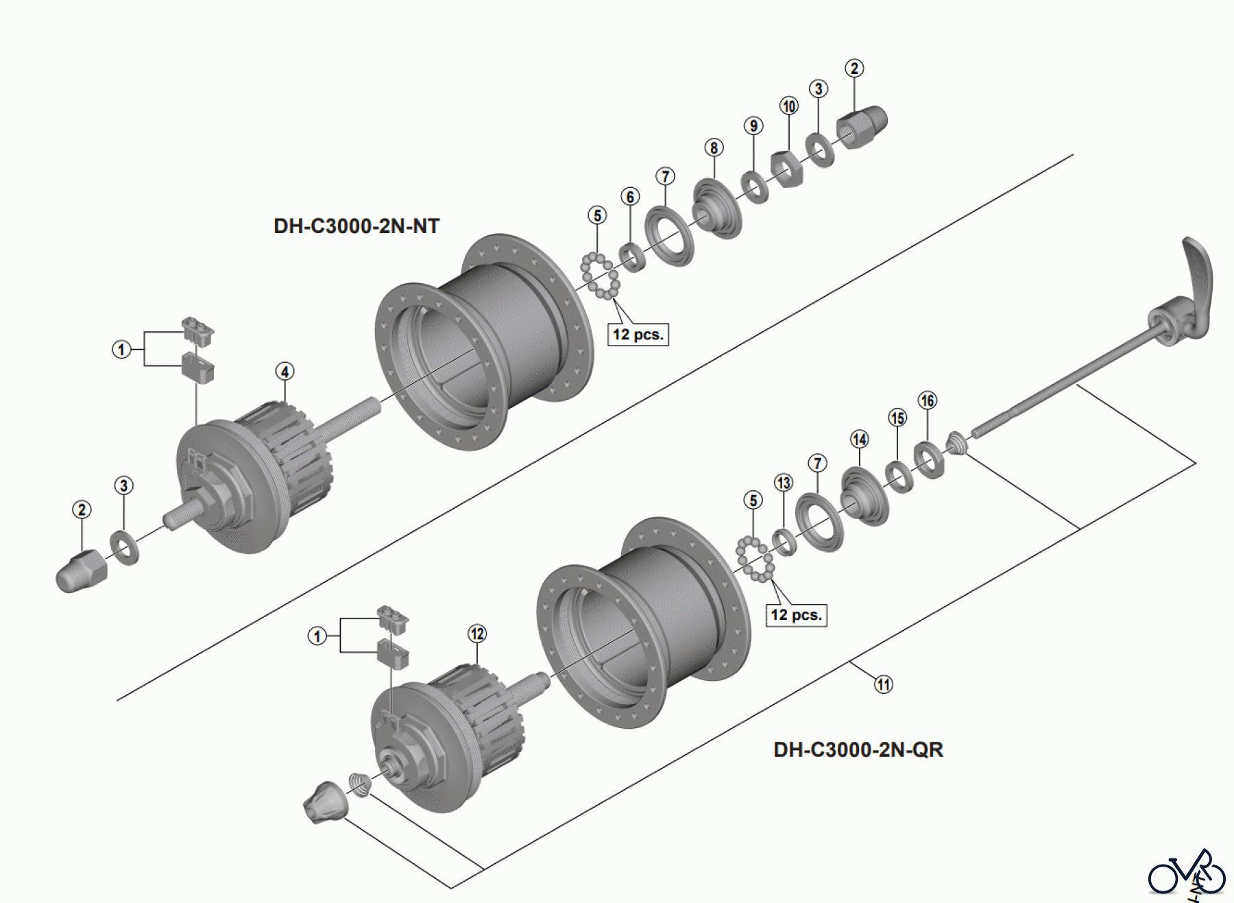 Shimano DH Dynamo Hub - Nabendynamo DH-C3000-2N-NT, DH-C3000-2N-QR NEXUS Hub Dynamo (6V-2.4W)