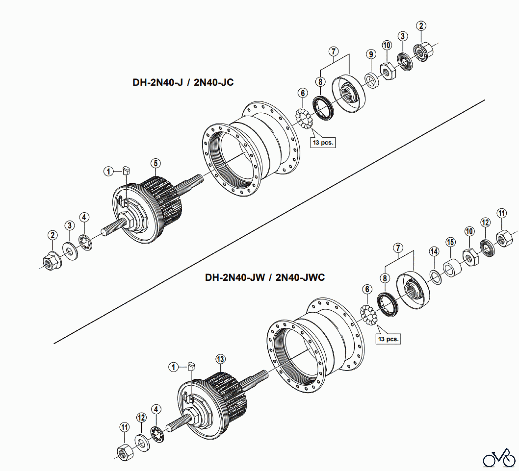 Shimano DH Dynamo Hub - Nabendynamo DH-2N40-J, DH-2N40-JC, DH-2N40-JW, DH-2N40-JWC Nexus Hub Dynamo (6V-2.4W)