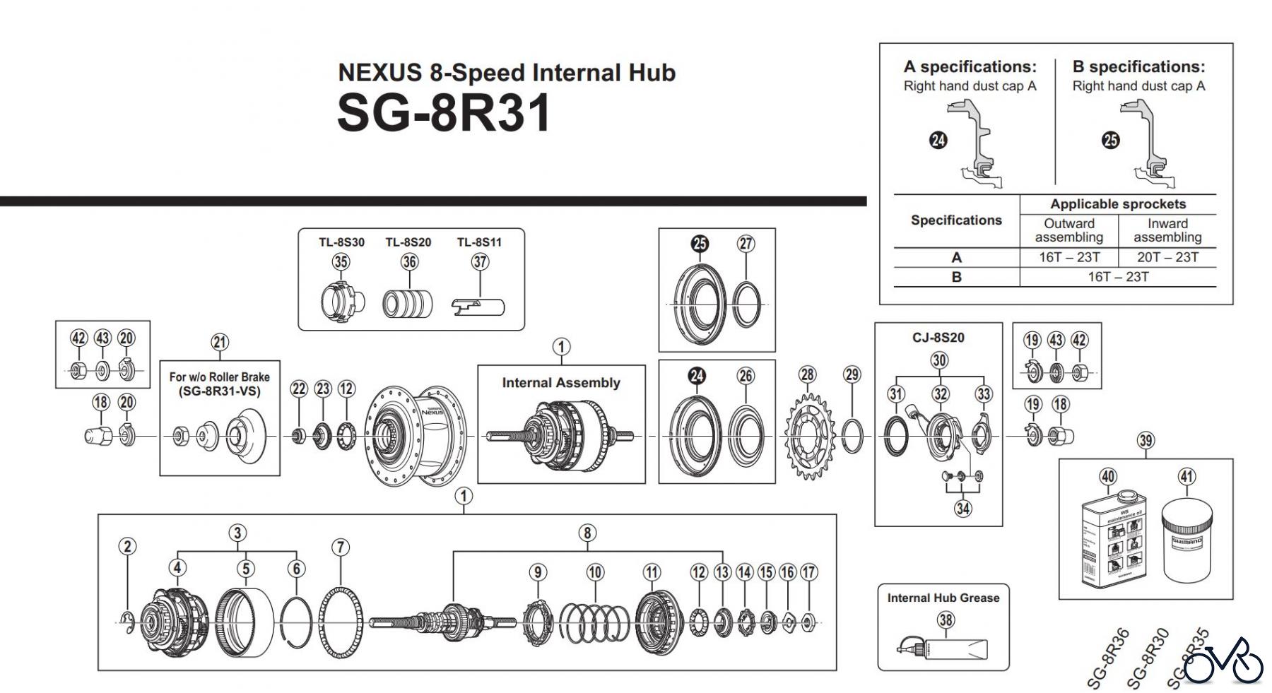 Shimano SG Getriebenabe /Nabenschaltung SG-8R31 NEXUS 8-Speed Internal Hub