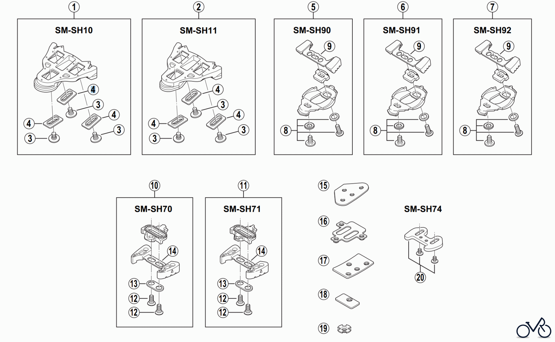 Shimano SM Smallparts - Kleinteile, RT, BT, BB, CD SCHUHPLATTEN für Rennräder SM-SH10, SM-SH11, SM-SH90, SM-SH91, SM-SH92, SM-SH70, SM-SH71, SM-SH74