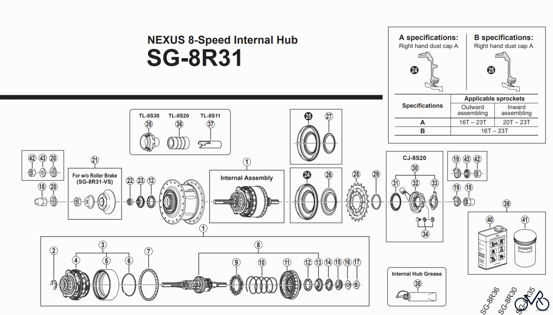 Shimano SG Getriebenabe /Nabenschaltung SG-8R31 NEXUS 8-Speed Internal Hub