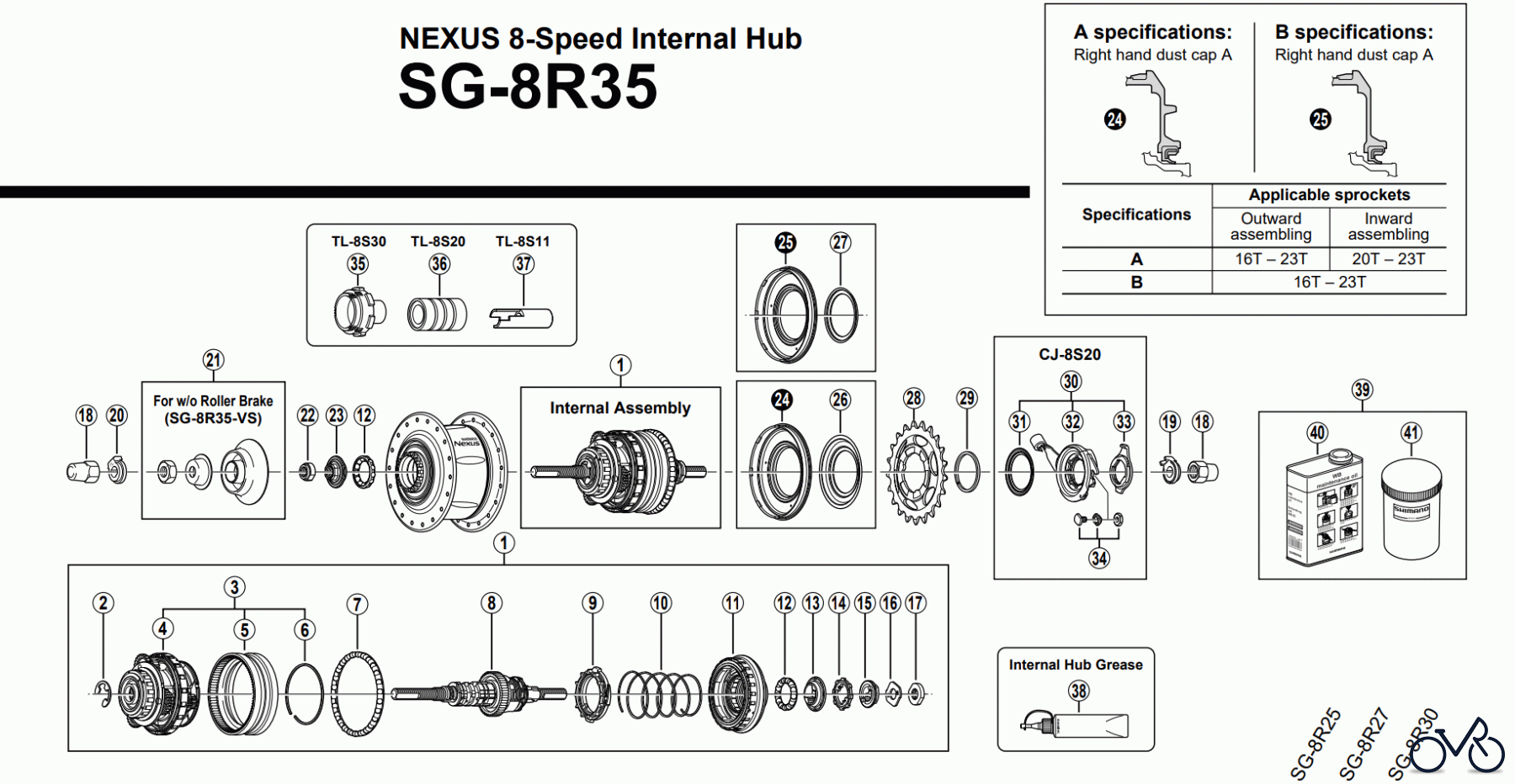 Shimano SG Getriebenabe /Nabenschaltung SG-8R35 NEXUS 8-Speed Internal Hub