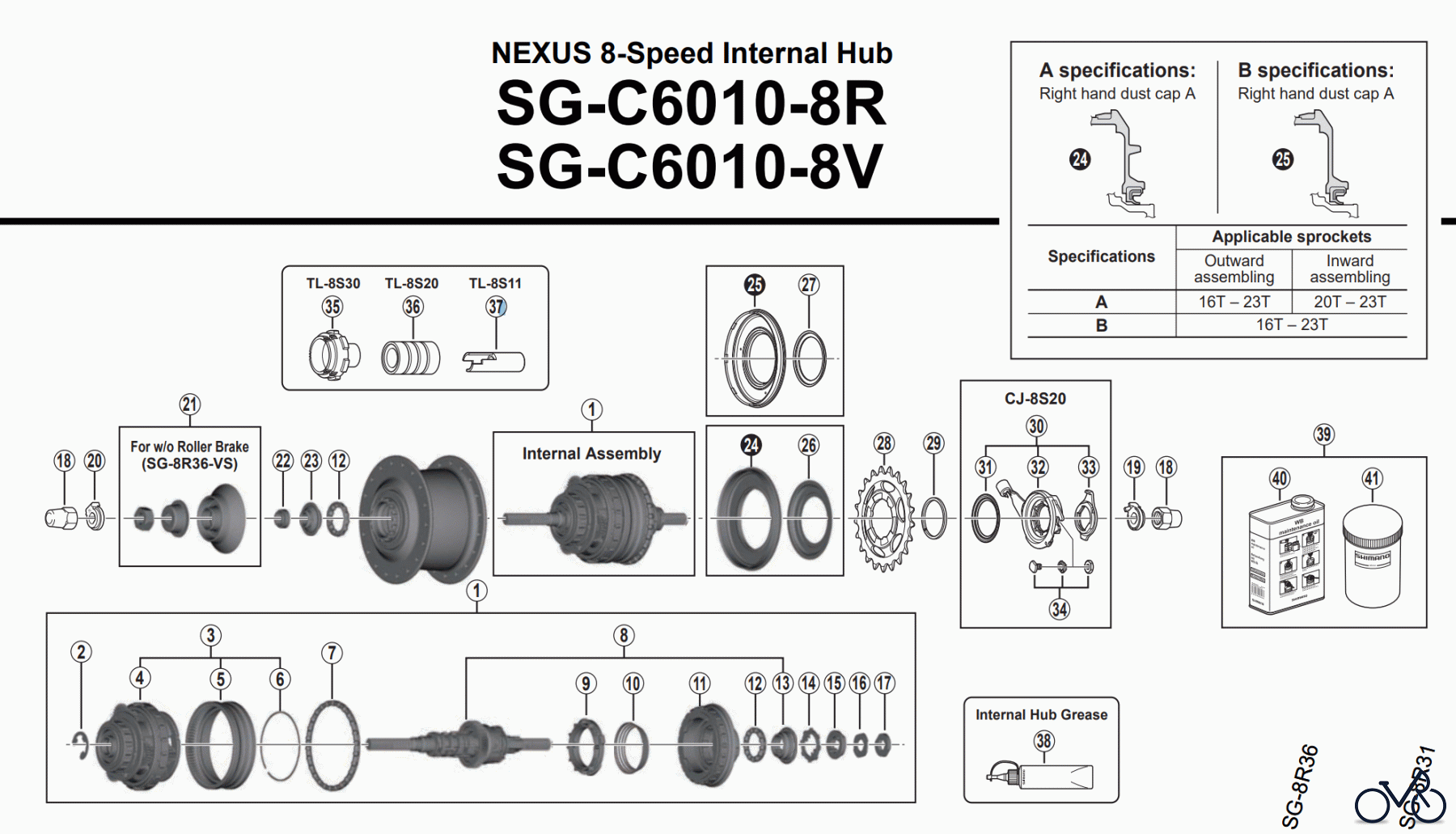 Shimano SG Getriebenabe /Nabenschaltung SG-C6010-8R, SG-C6010-8V NEXUS 8-Speed Internal Hub