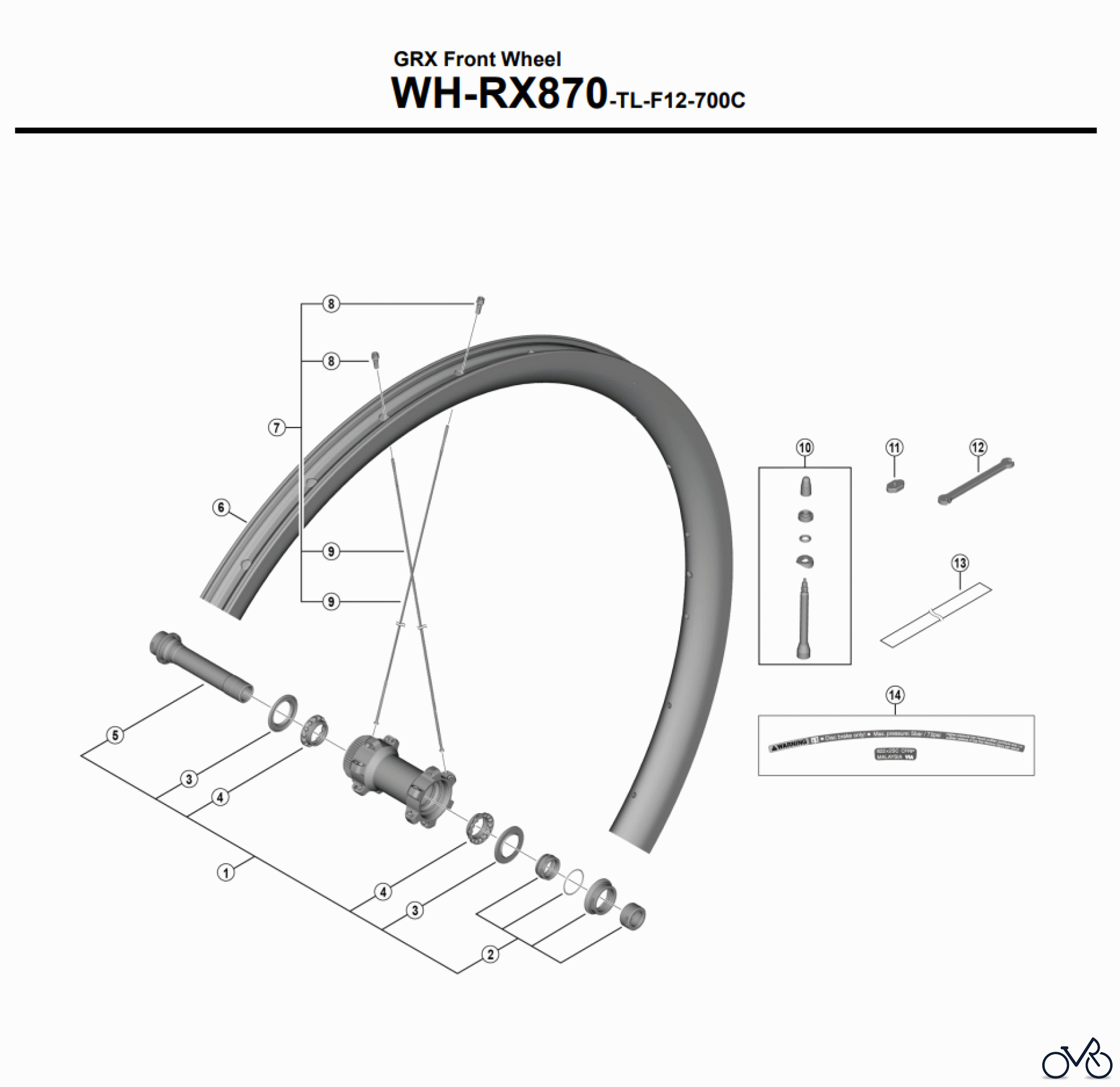 Shimano WH Wheels - Laufräder GRX Front Wheel WH-RX870-TL-F12-700C