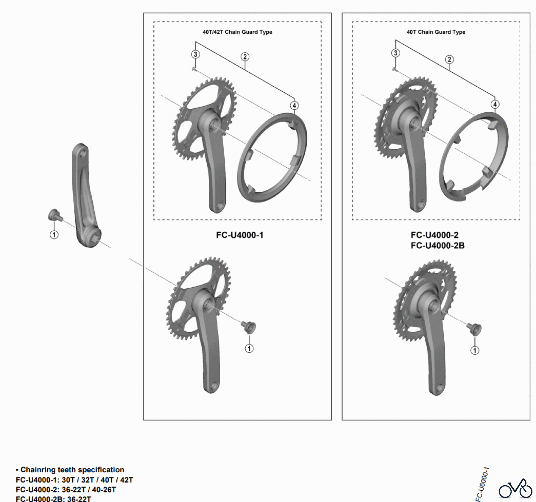 Shimano FC Front Chainwheel - Kurbelsatz, Vorderes Kettenblatt FC-U4000-1 FC-U4000-2 FC-U4000-2B CUES Crankset