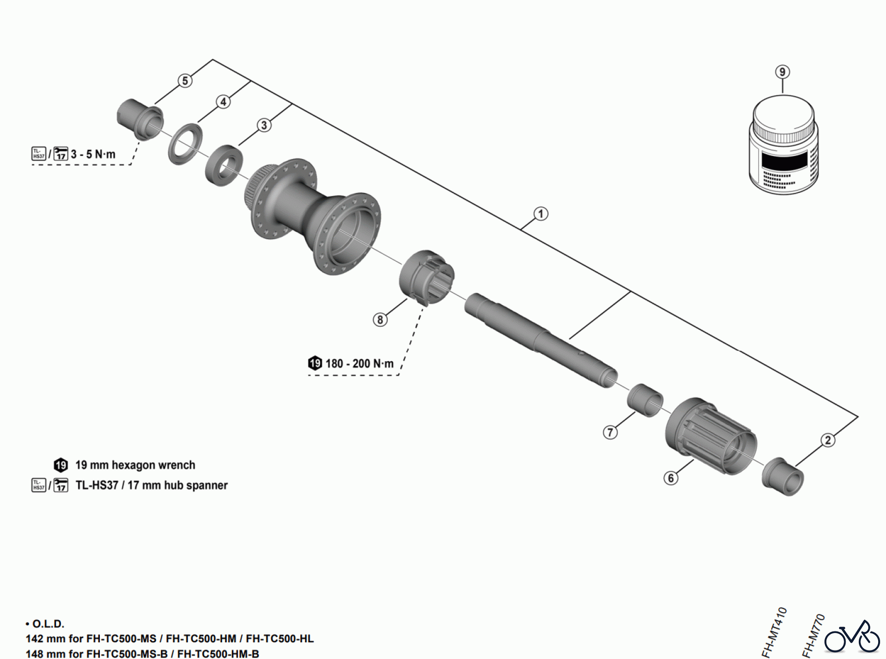 Shimano FH Free Hub - Freilaufnabe FH-TC500-MS FH-TC500-MS-B 12-speed FH-TC500-HM FH-TC500-HM-B 11/10/9/8-speed FH-TC500-HL 12/11-speed