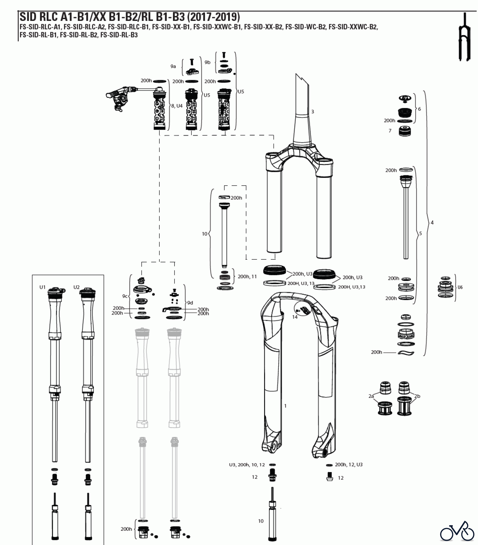 Sram RockShox SID RLC A1-B1/XX B1-B2/RL B1-B3 (2017-2019)